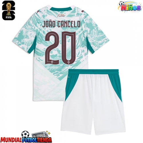 Camiseta Portugal Joao Cancelo #20 Segunda Equipación Replica Mundial 2026 para niños mangas cortas (+ Pantalones cortos)